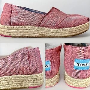 TOM’S Low-Stacked Alpargata Rope Metallic Pink Espadrilles. 9.5